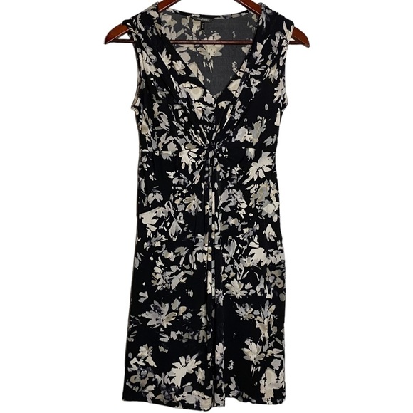 Daisy Fuentes Petites Mini Dress Empire Waist A-Line Floral Black White SP PS - Picture 1 of 15
